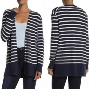 Madewell Cozy Walker Cardigan Sweater‎ Small navy blue white striped wool alpaca